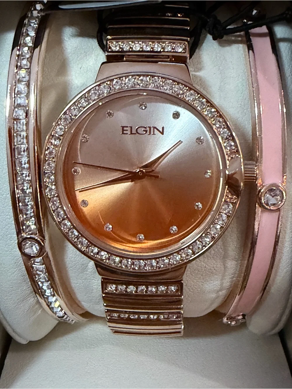 Elgin Women's Rose Gold Crystal Accent Watch and Bracelet Set - Rose - Picture 6 of 6